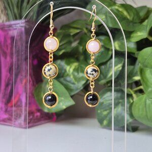 Dalmatian Jasper, Rose Quartz and Black Obsidian Earring Dangles